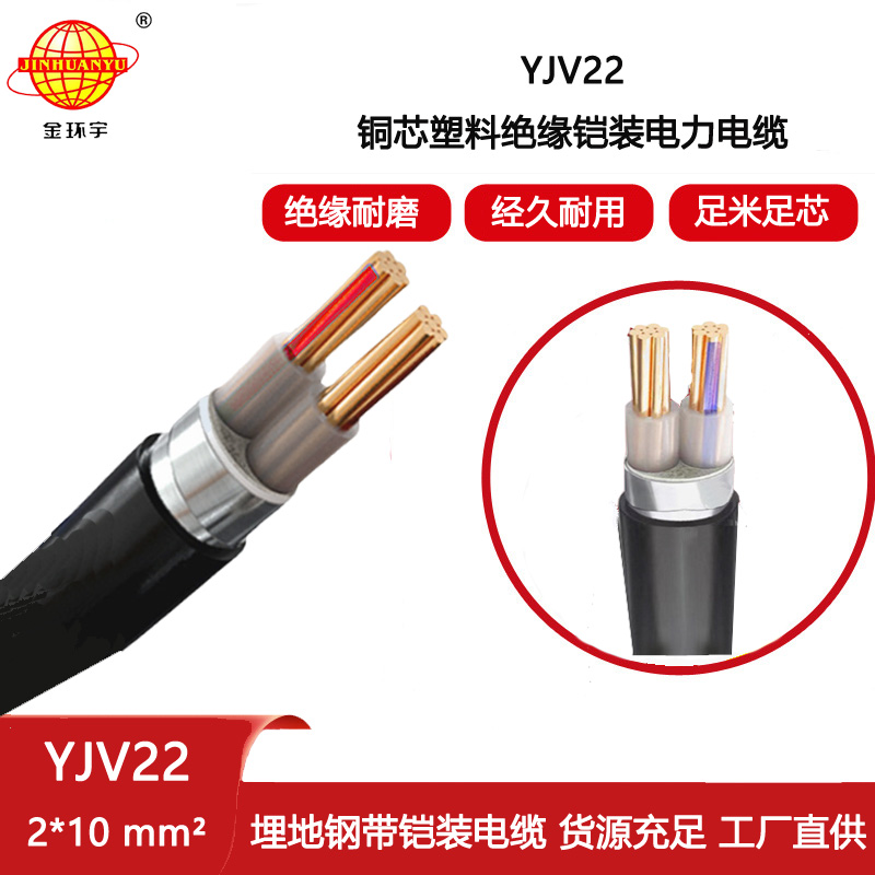 金環宇電纜 鋼帶鎧裝電纜 YJV22 2X10平方 銅芯電纜 定做