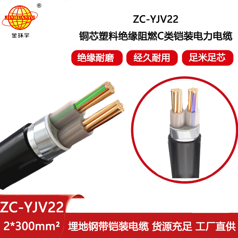 金環宇電纜 ZC-YJV22 2X300平方 阻燃低壓鎧裝電纜 電力電纜