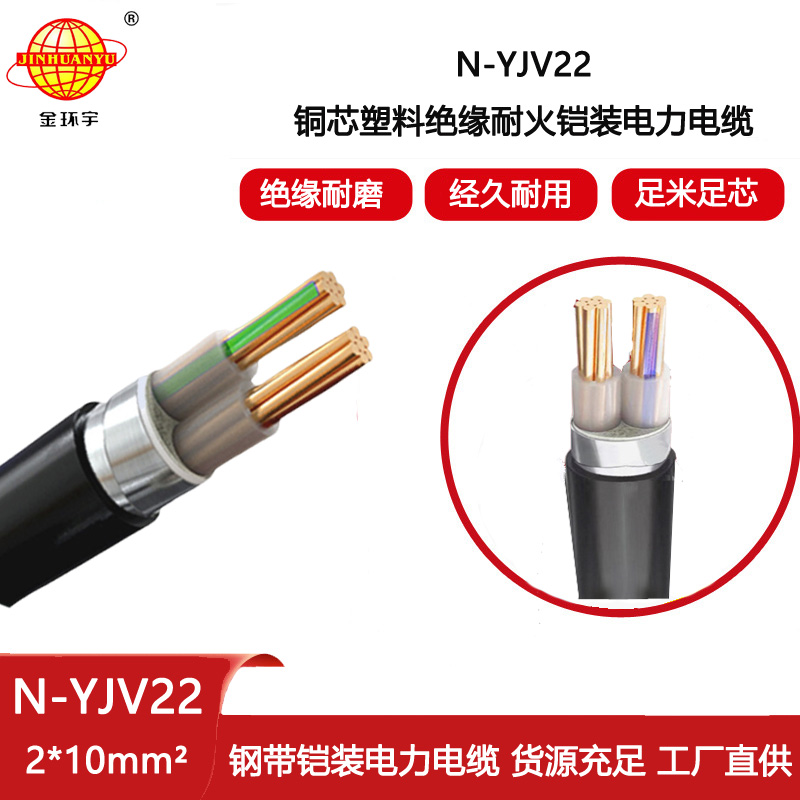 金環宇電線電纜 N-YJV22-2X10二芯耐火電力電纜 yjv22鎧裝電纜