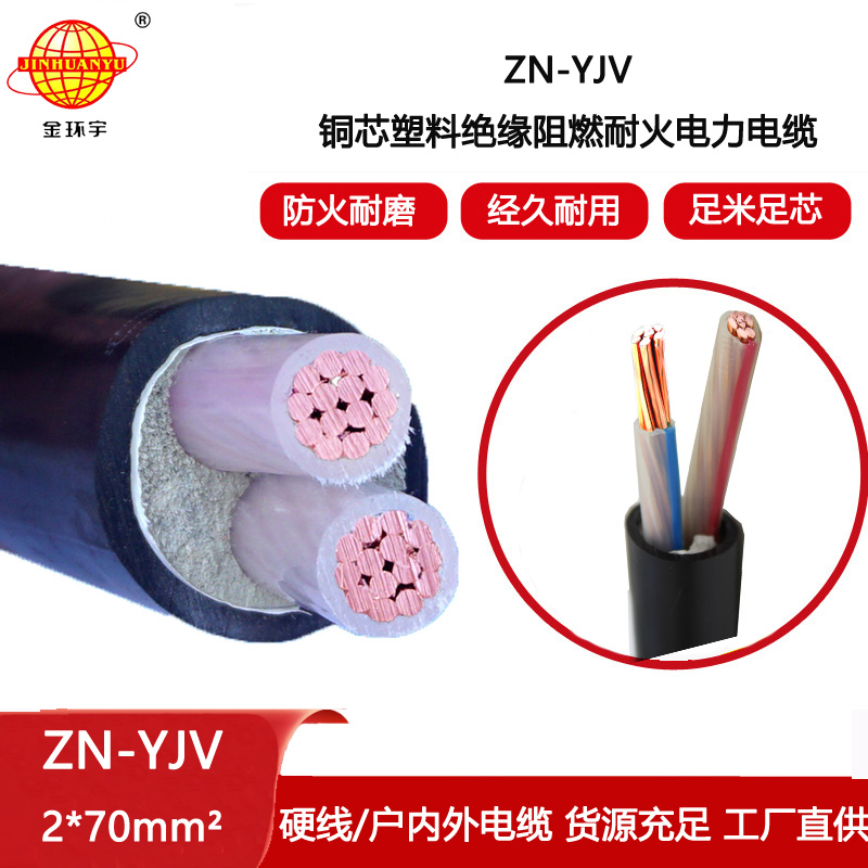 金環宇電線電纜 yjv二芯電纜ZN-YJV 2X70平方 阻燃耐火電力電纜
