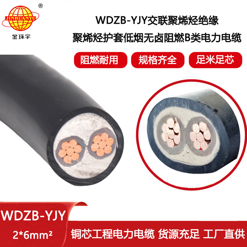 金環(huán)宇電線電纜 WDZB-YJY 2X6 銅芯 低煙無(wú)鹵阻燃銅芯電力電纜