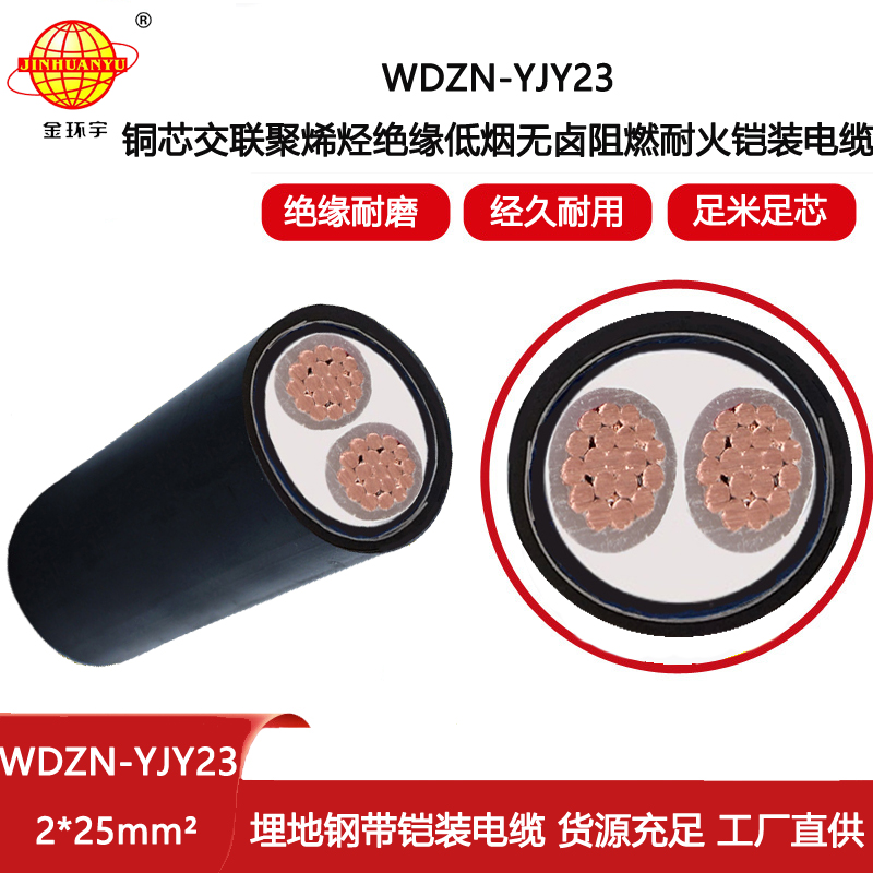 金環宇電纜 二芯電力電纜WDZN-YJY23-2X25平方 低煙無鹵耐火電纜