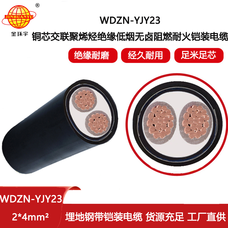 金環宇電纜 WDZN-YJY23-2X4平方 鎧裝耐火電纜 低煙無鹵電力電纜