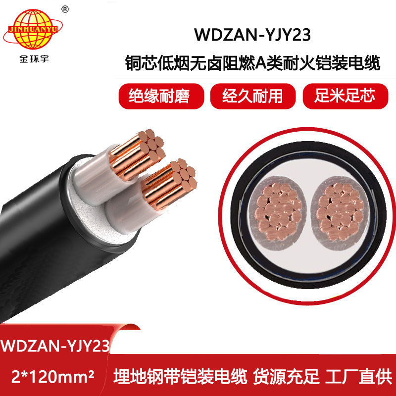 金環宇 低煙無鹵鎧裝電纜WDZAN-YJY23-2X120平方 深圳阻燃耐火電纜